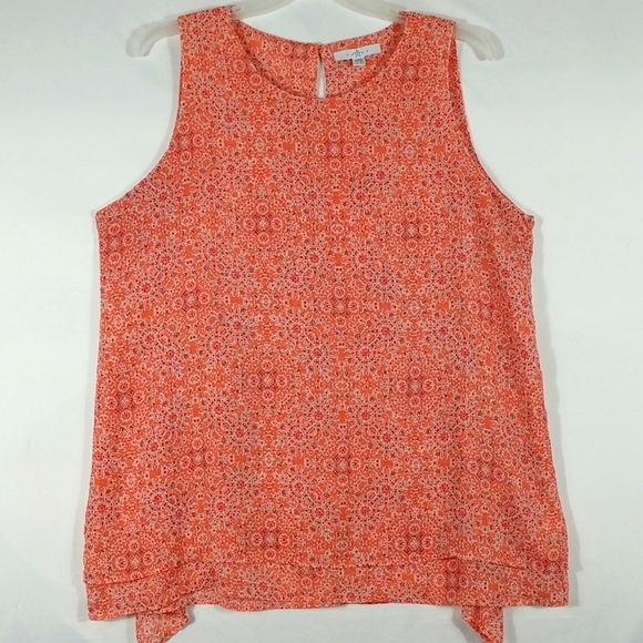 Fever Tops - Fever Women's Orange Geometric Art Sleeveless Shark Bite Hem Top Plus Size XXL